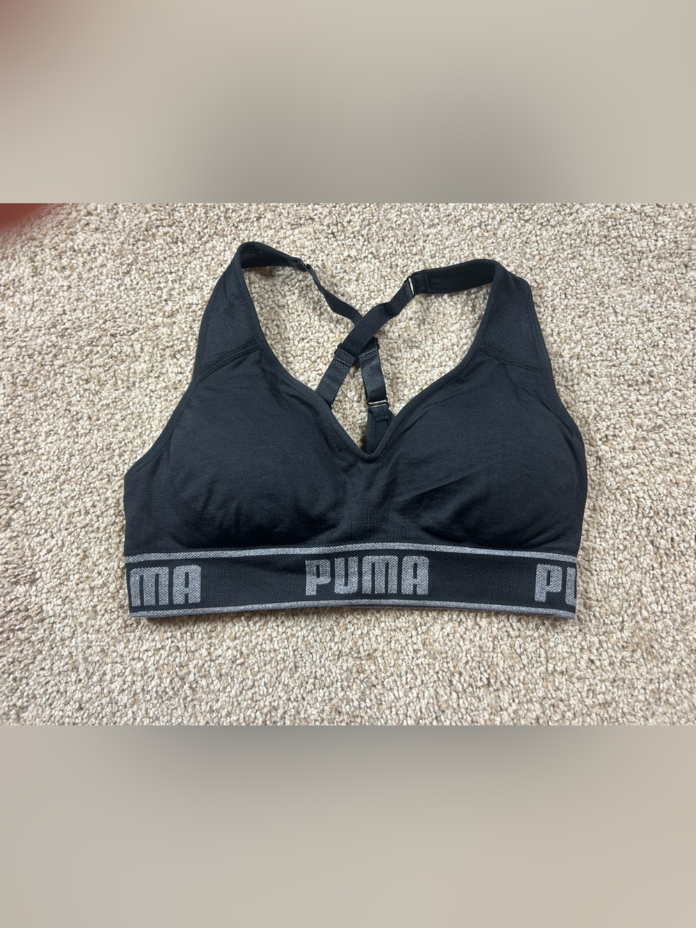 Puma Women’s Black Crossback Sports Bra Logo Band Athletic Workout Bra